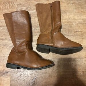 Girls Brown Faux Leather Cowboy Boots Size 1 Western Style